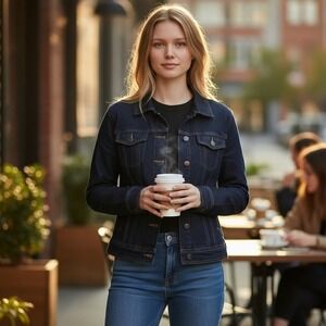 Old Navy Denim Jacket Womens M Medium Dark Wash Stretch Jean Trucker Coat